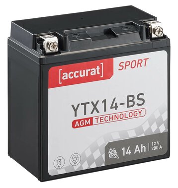 Accurat Sport AGM YTX14-BS Motorradbatterie 14Ah 12V (DIN 51214) CTX14-BS